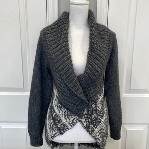 Fabiola Cardigan Nordic Print Asymmetrical Wool/Alpaca Blend, Made in Italy -Med